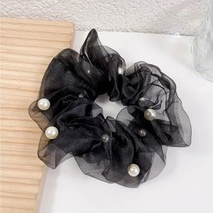 Black Pearl Detail Hair Scrunchie